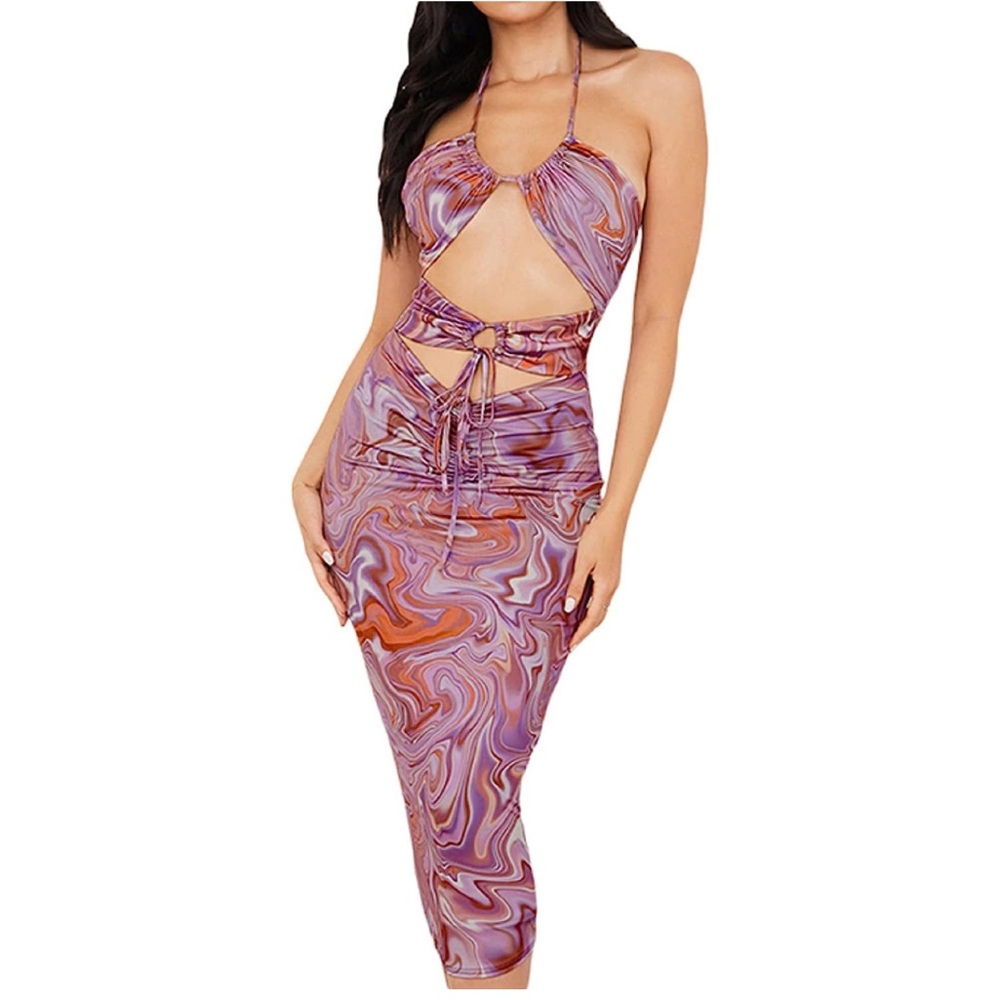 Y2K Trendy Tie Dye Halter Neck Bodycon Dress